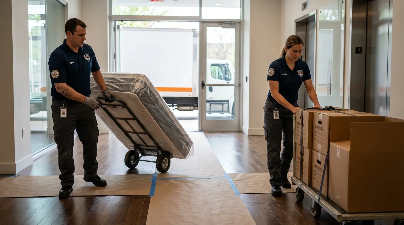 Professional apartment movers loading elevator in Shepherdstown, WV