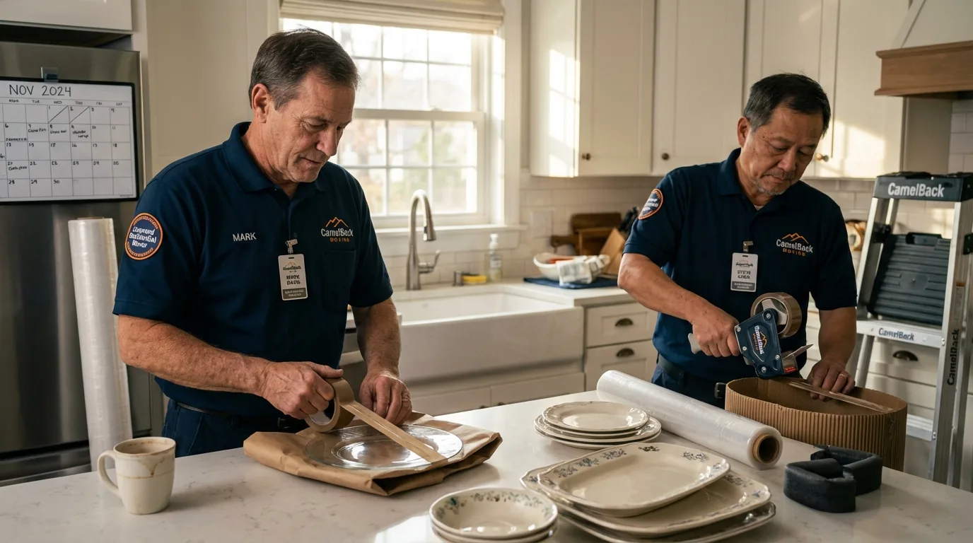 Professional crew packing kitchen dishware in Shepherdstown, WV